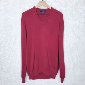 Brooks Brothers Pima Cotton Sweater Red V Neck Pullover Ribbed VTG Mens Large